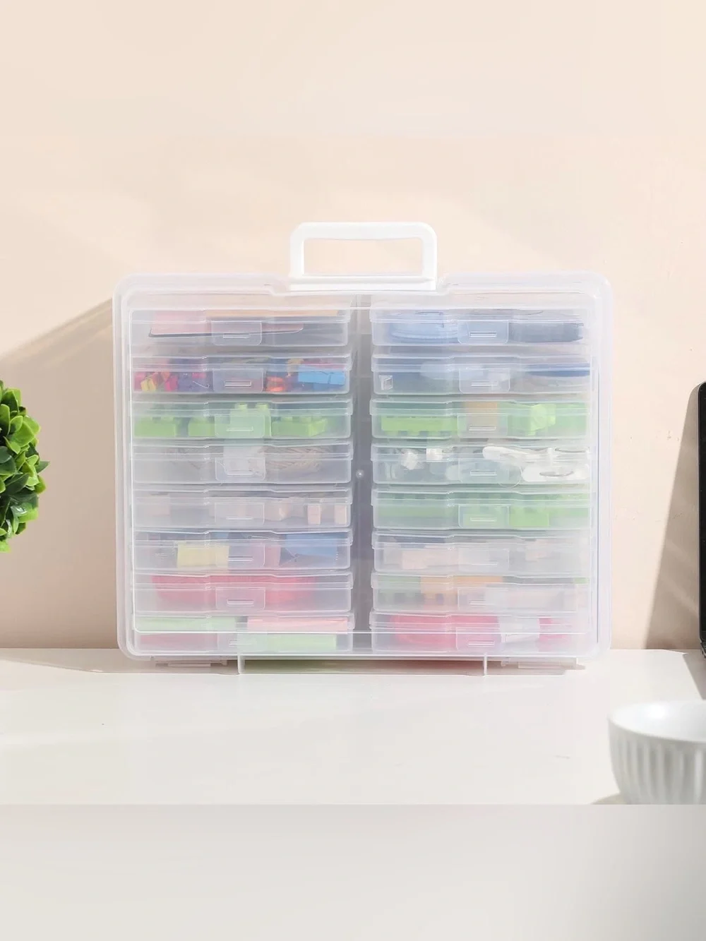 Plastic storage tote with individual containers